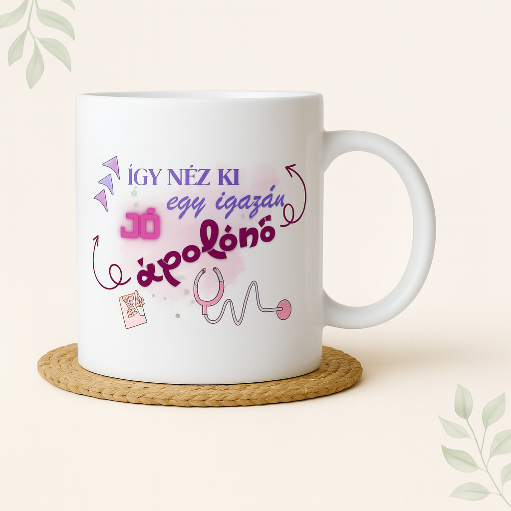 „Így néz ki egy igazán jó ápolónő” feliratos bögre