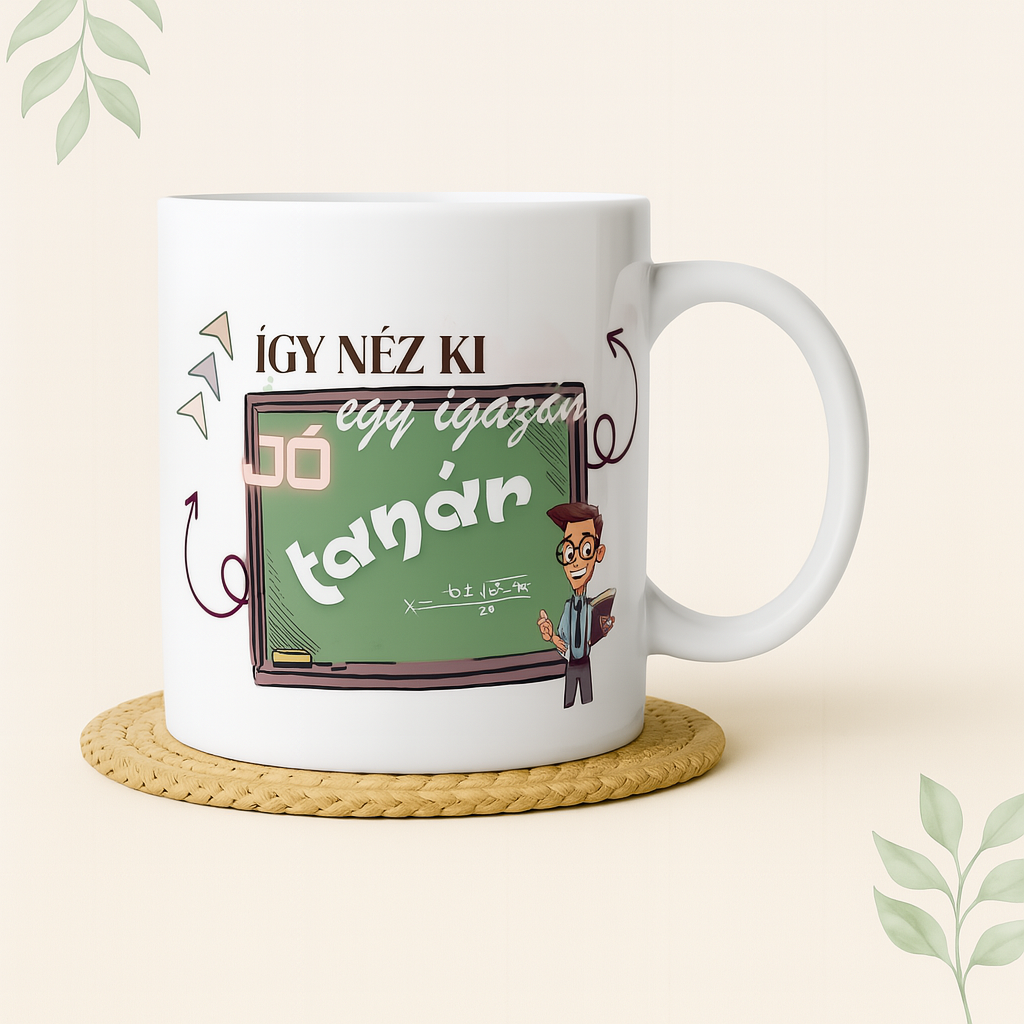 „Így néz ki egy igazán jó tanár” feliratos bögre