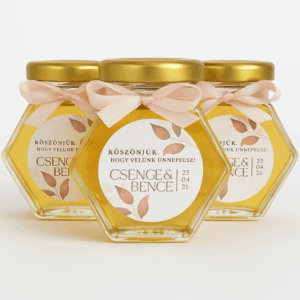 Mézes Esküvői Köszönetajándék - Álló hexagon - 50 ml