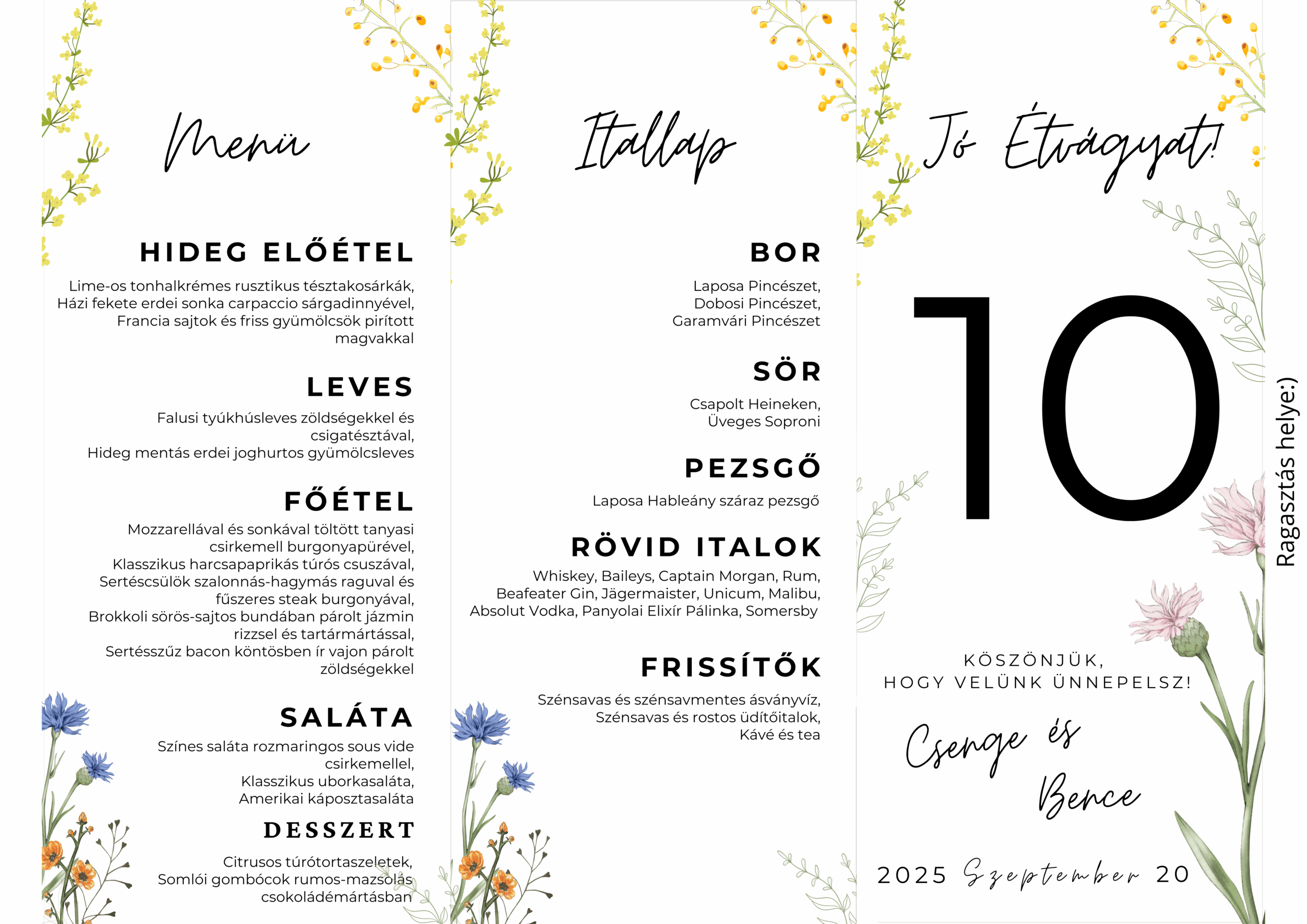 Réti virágos menükártya