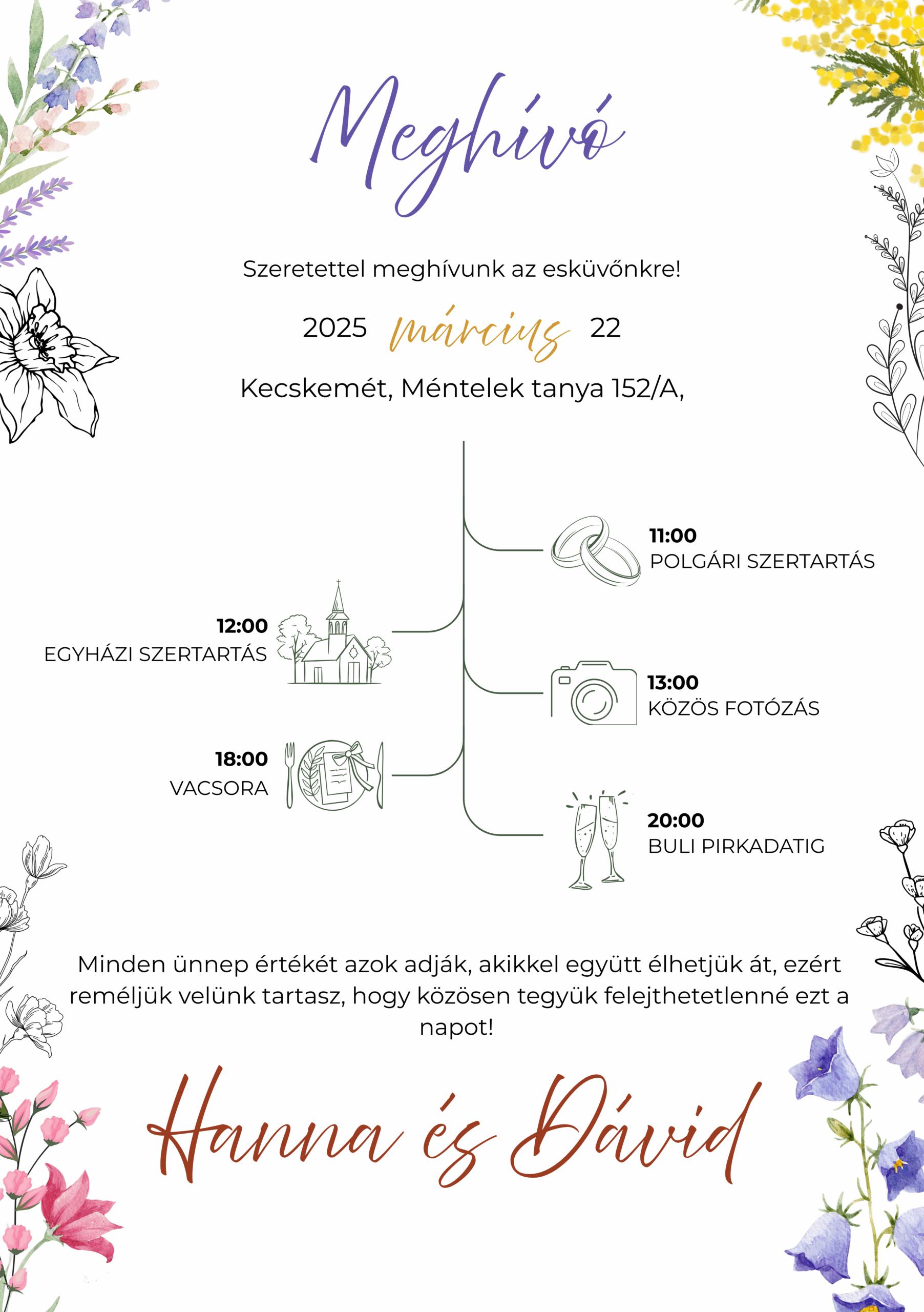 Tavaszi virágos meghívó - A6