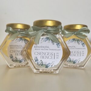 Mézes Esküvői Köszönetajándék - Álló hexagon - 50 ml
