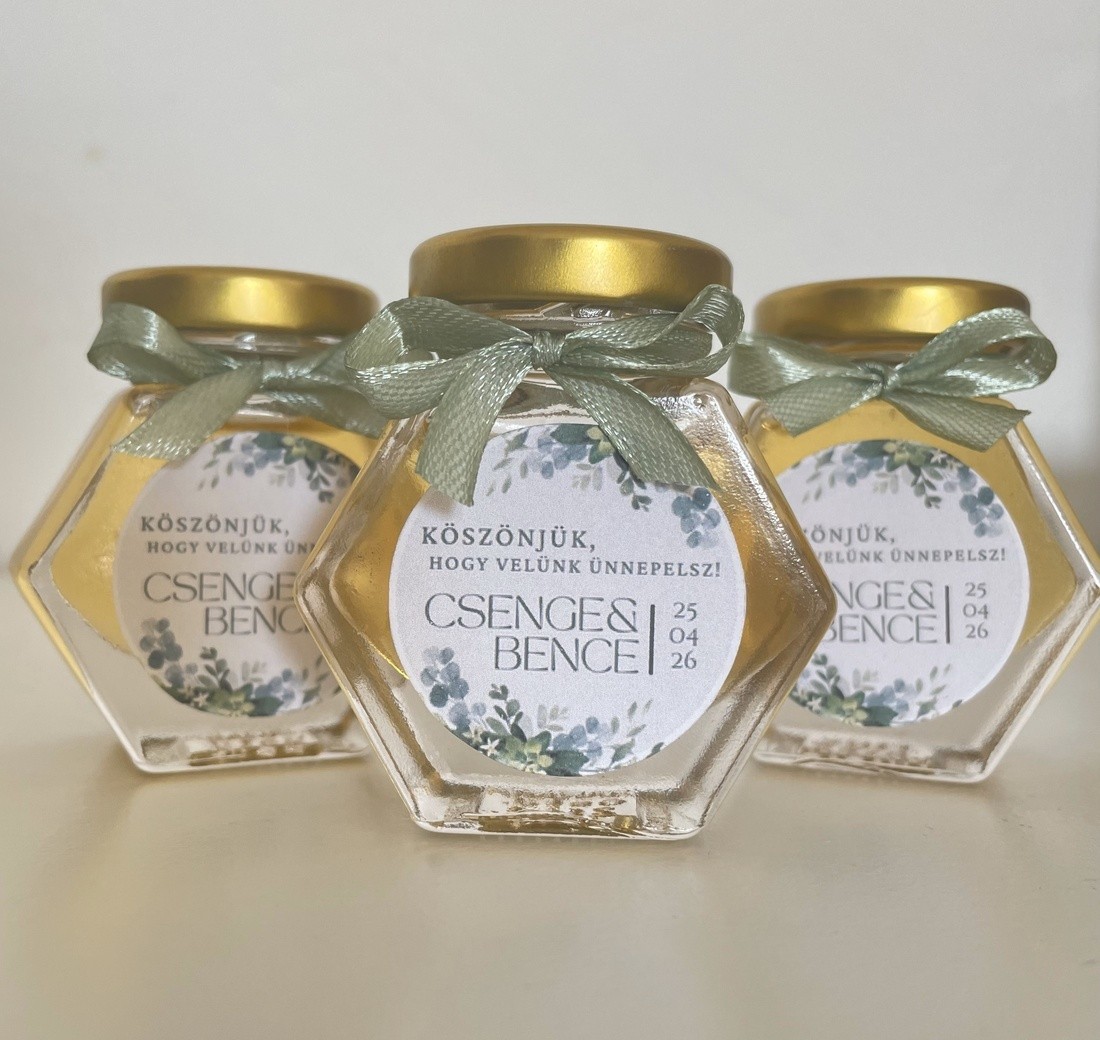 Mézes Esküvői Köszönetajándék - Álló hexagon - 50 ml