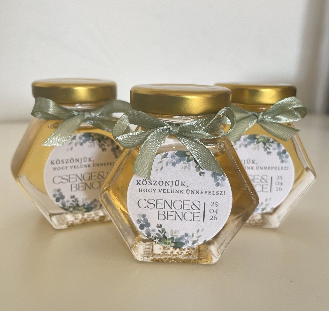 Mézes Esküvői Köszönetajándék - Álló hexagon - 50 ml