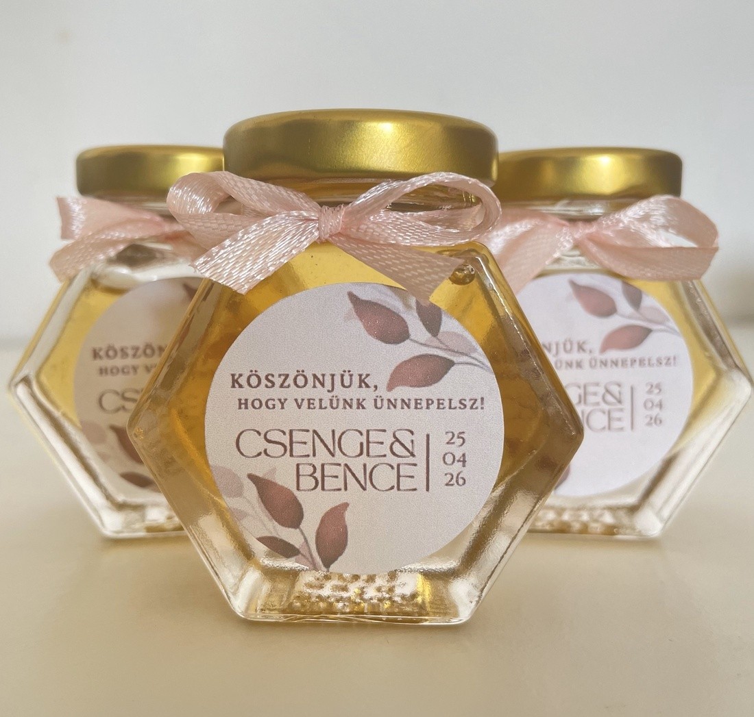 Mézes Esküvői Köszönetajándék - Álló hexagon - 50 ml