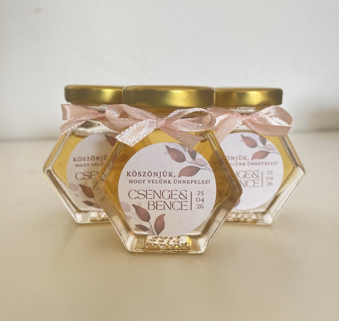 Mézes Esküvői Köszönetajándék - Álló hexagon - 50 ml